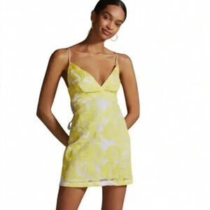 Maeve by Anthropologie Yellow Floral Embroidery Strappy Lace Mini Dress Size 12